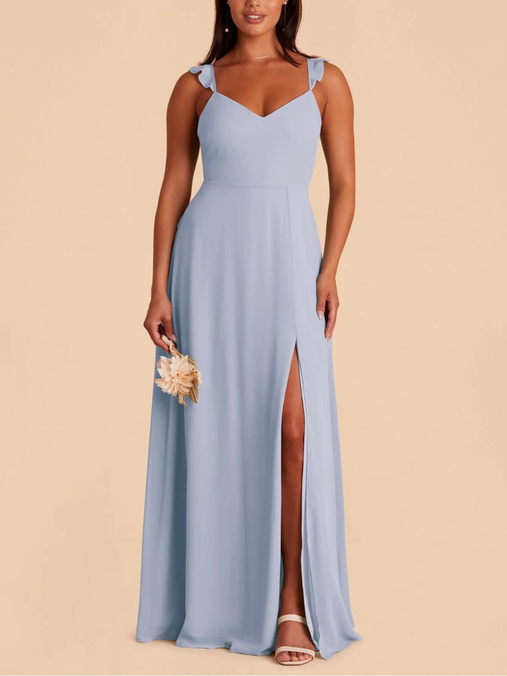 Birdy Grey Doris Dress Chiffon Dusty Blue Women’s Size Large Bridesmaid Maxi